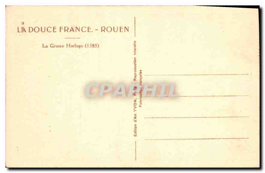 CPA La Douce France Rouen La Grosse Horloge  — Rückseite