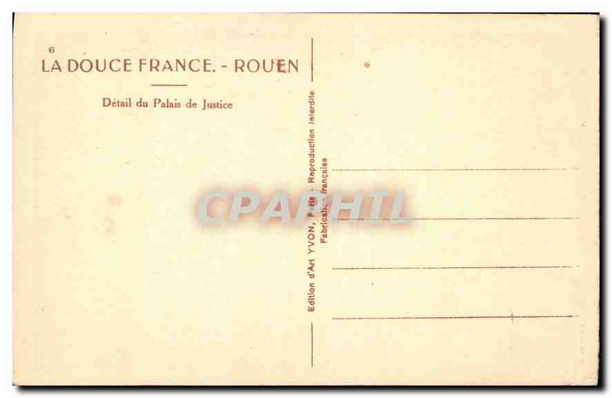 CPA La Douce France Rouen Detail du Palais de Justice  — Rückseite