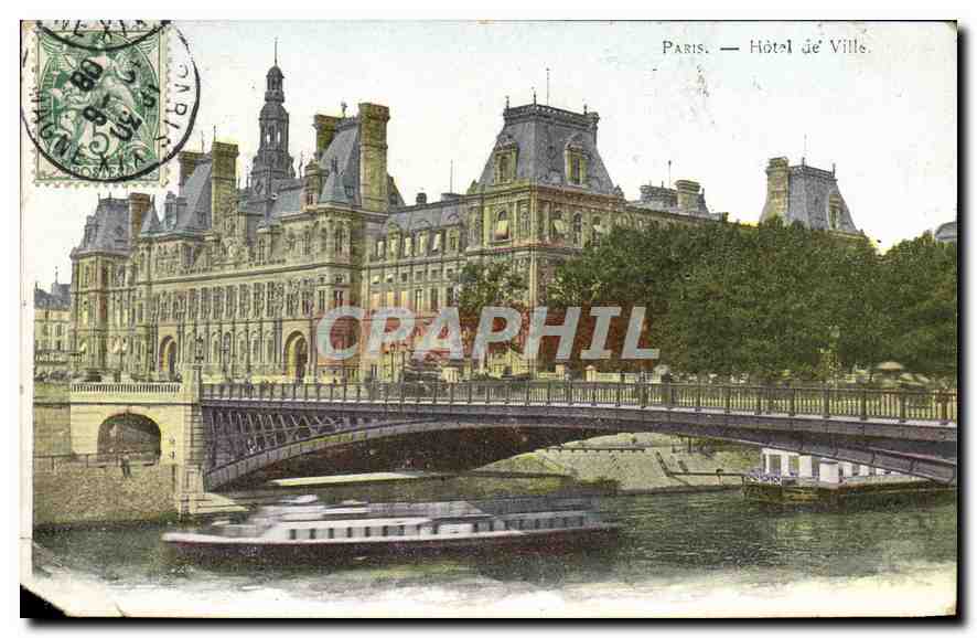 París — Hôtel de Ville — vista con puente y barco