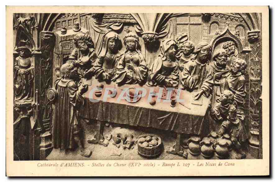 CPA Cathedrale d'Amiens Stalles du Choeur Rampe I Les Noces de Cana 