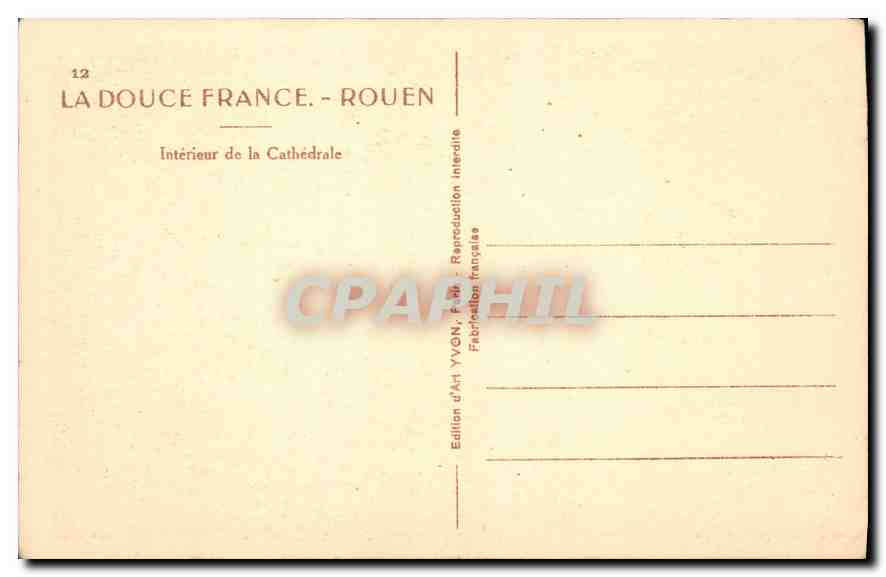 CPA La Douce France Rouen Interieur de la Cathedrale  — Rückseite