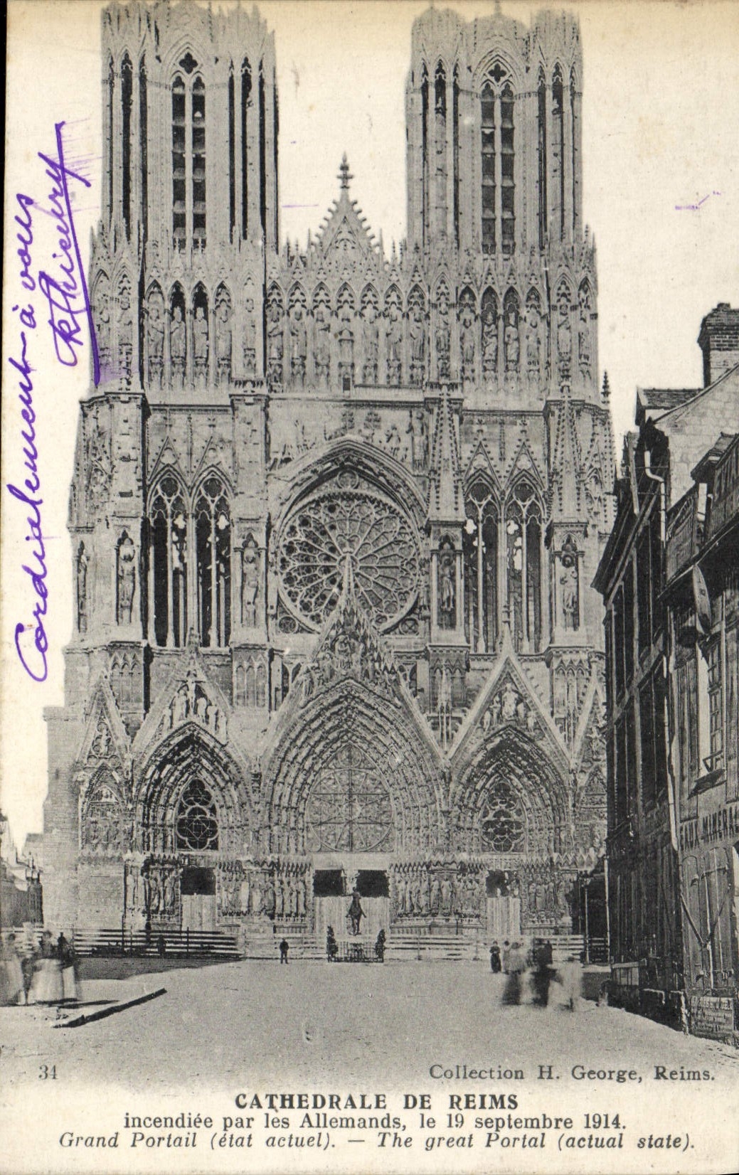 Cathédrale de Reims — Grand Portail (état actuel) — Collection H. George, Reims, n°34