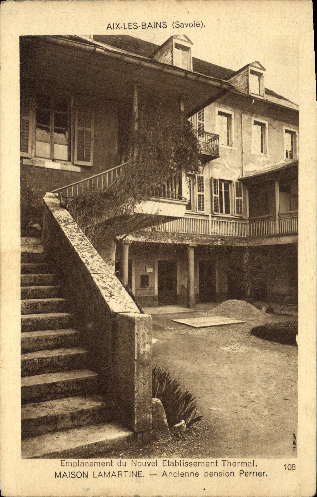 Aix-les-Bains (Savoie) — Emplacement du Nouvel Établissement Thermal, ancienne pension Perrier — Maison Lamartine, n°108