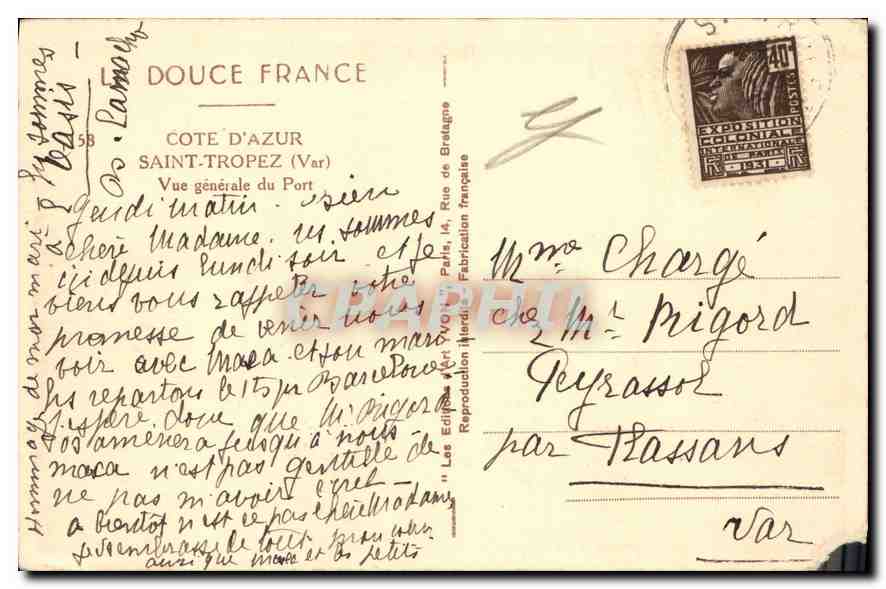 Saint-Tropez — Vue générale du Port — Les Éditions Yvon, Paris, n°58 — Rückseite