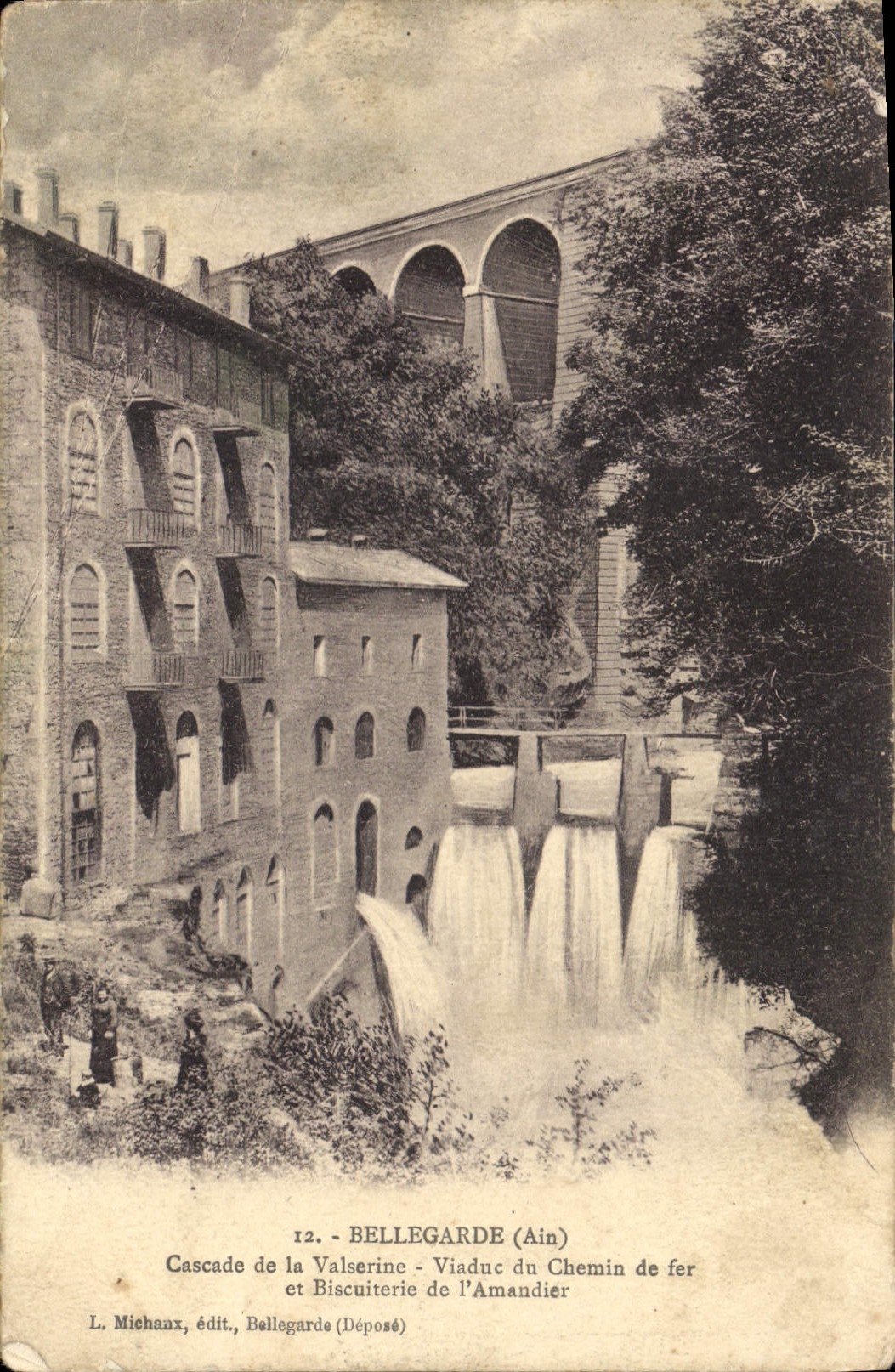 Cascade de la Valserine - Viaduc du Chemin de fer et Biscuiterie de l'Amandier — L. Michaux, édit., Bellegarde (Déposé)