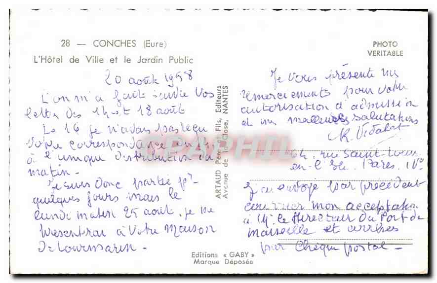 Conches (Eure) — L'Hôtel de Ville et le Jardin Public — Éditions Gaby — Rückseite