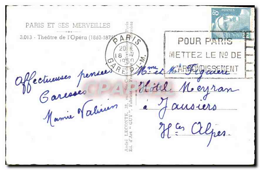 CPA Paris et ses Merveilles Theatre de l'Opera  — Verso