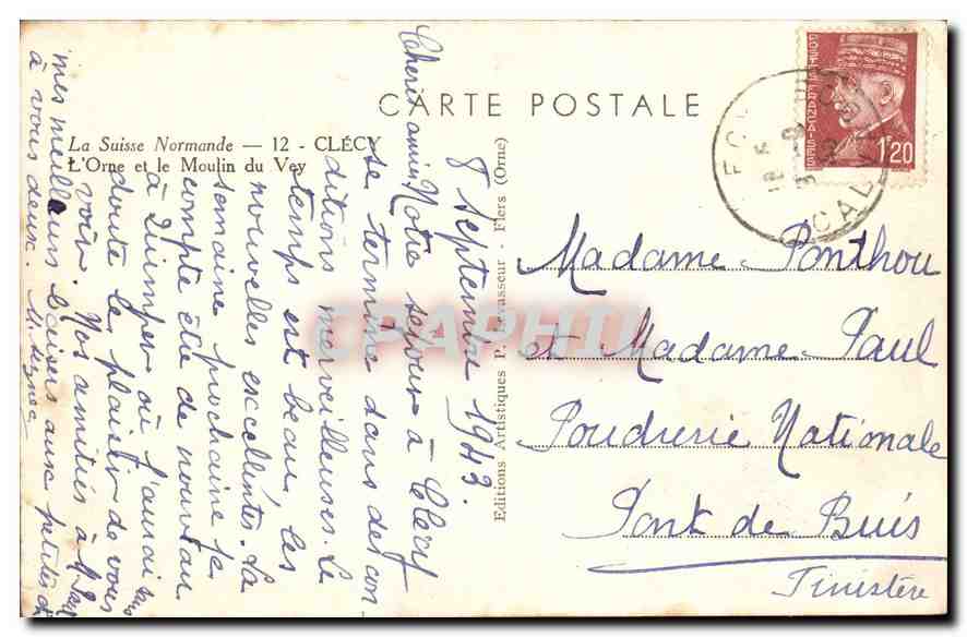 CPA La Suisse Normande Clecy l'Orne et le Moulin de Vey  — Rückseite