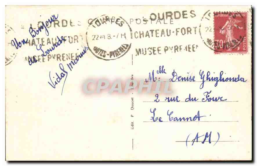 CPA A la Grotte Miraculeuse j'ai prie pour vous Lourdes La Grotte  — Rückseite