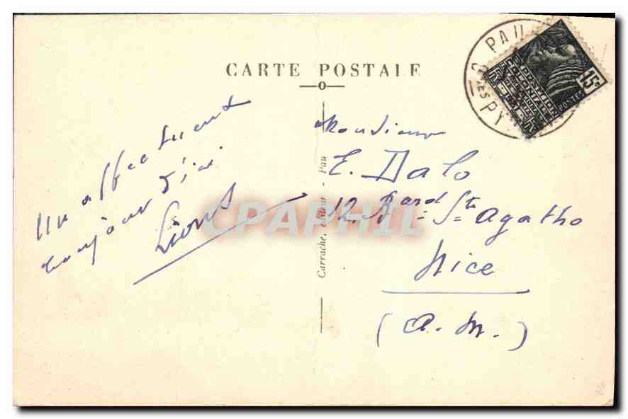 CPA Pau Eglise St Martin et Hotel Gassion  — Verso