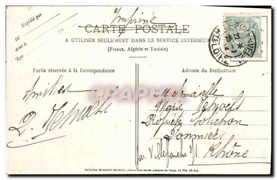 CPA Le Puy Le Rocher Corneille Notre Dame de France  — Rückseite