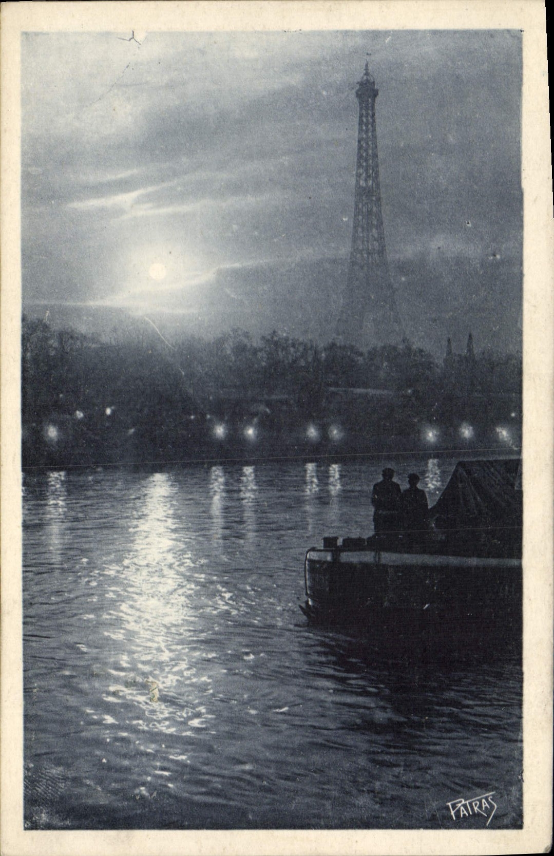 CPA Paris la Nuit Un Clair de lune sur la Seine Tour Eiffel