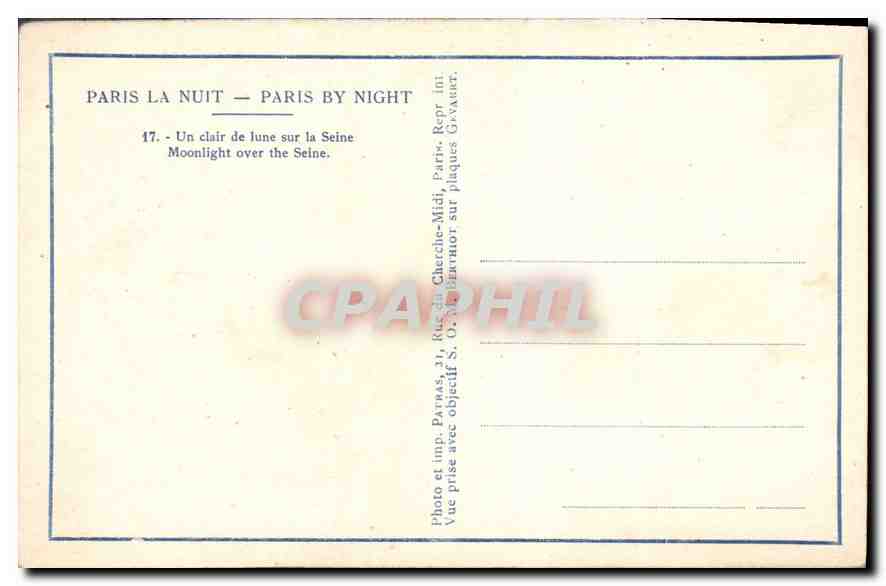 CPA Paris la Nuit Un Clair de lune sur la Seine Tour Eiffel — Rückseite