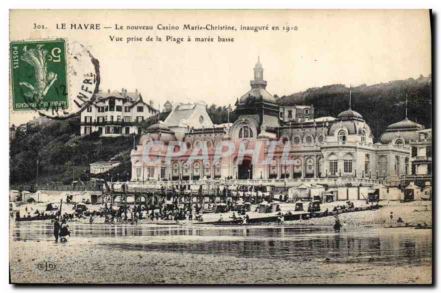 CPA Le Havre Le nouveau Casino Marie Christine Vue prise de la Plage a maree basse 