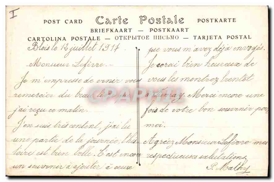 CPA Chateau de Blois la Cour  — Verso