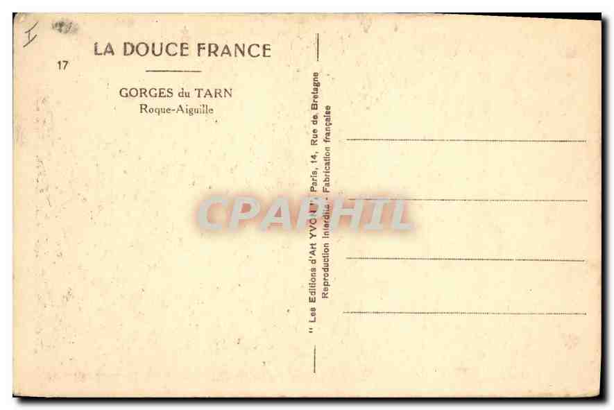 CPA Gorges du Tarn Roque Aiguille  — Rückseite