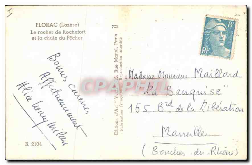 CPA Florac Lozere le rocher de Rochefort et la chute du Pecher  — Rückseite