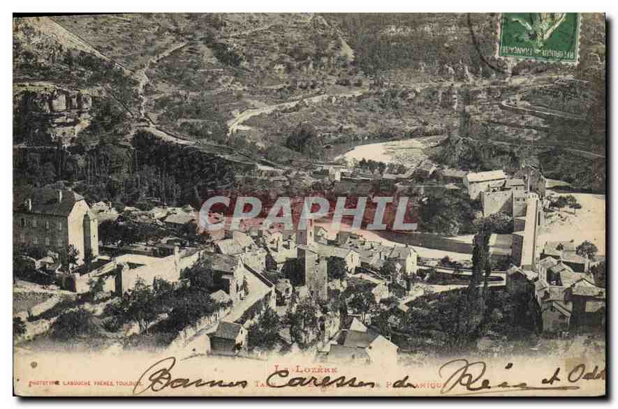 La Lozère — Vue aérienne du village de Banne — Phototypie Labouche Frères, Toulouse