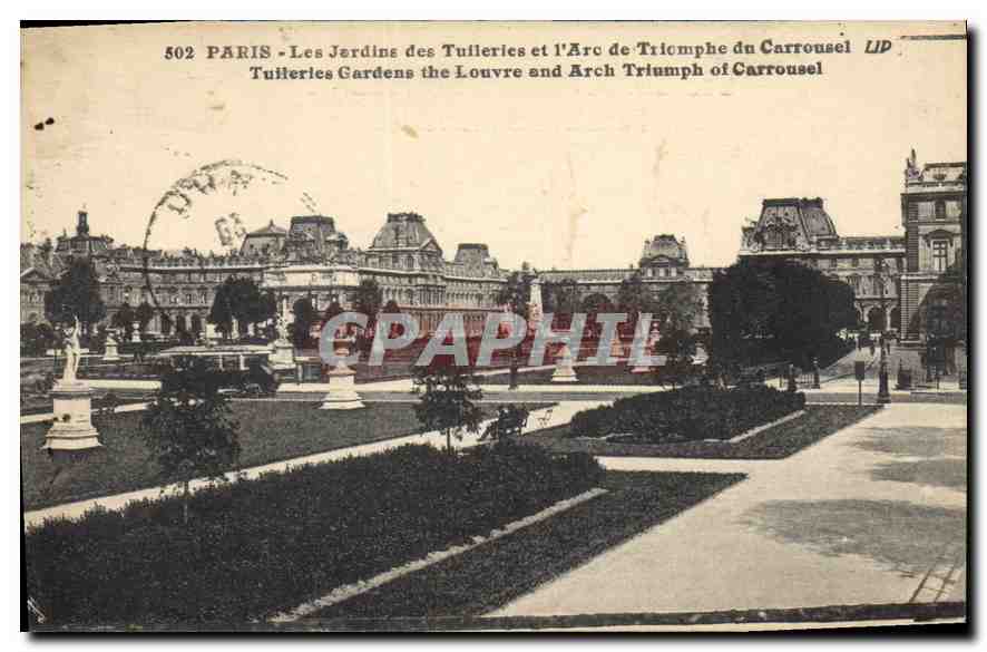 CPA Paris les Jardins des Tuileries et l'Arc de Triomphe du Carrousel 