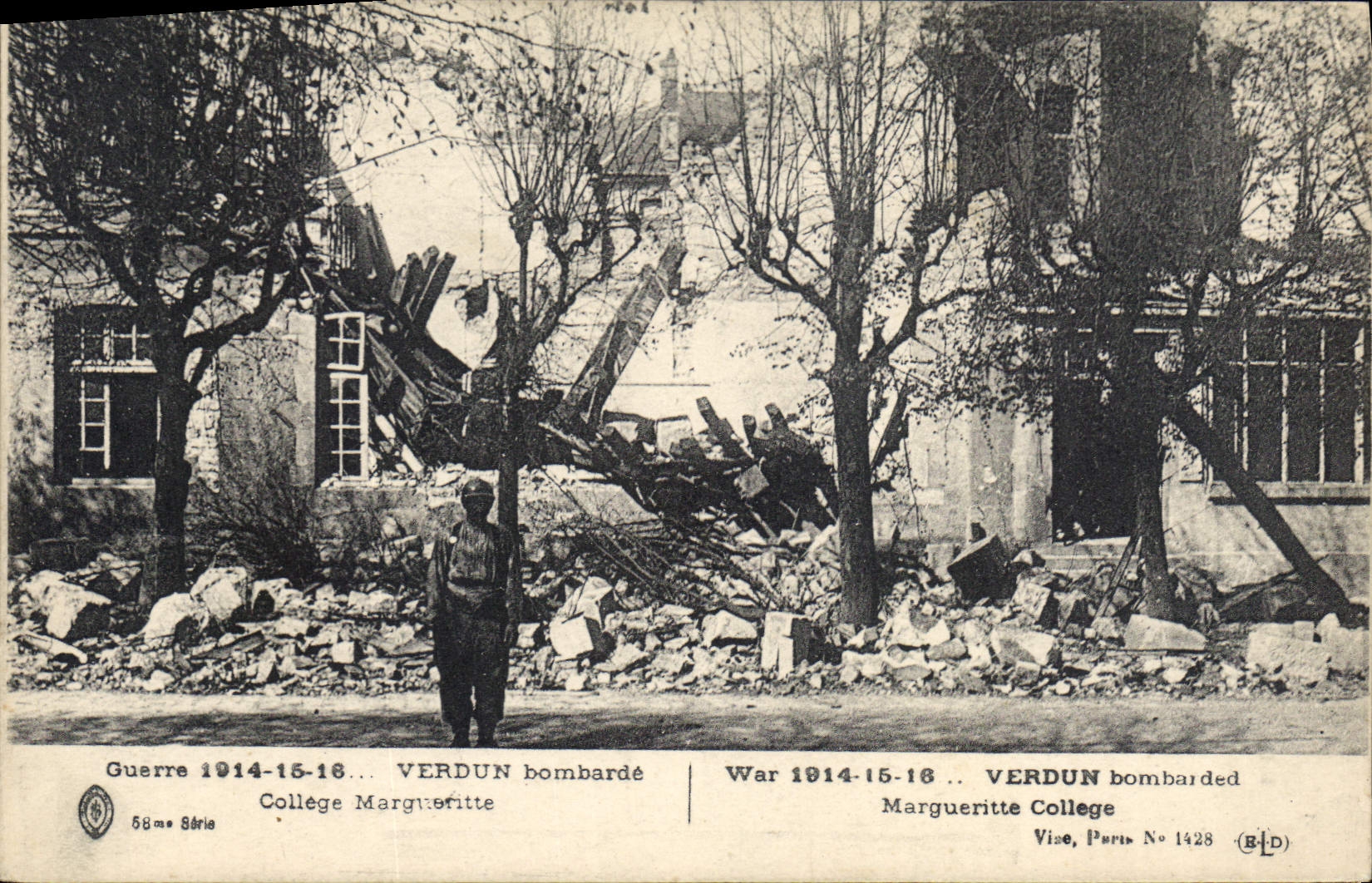 CPA Guerre 1914 15 166 Verdun bombarde College Margueritte 