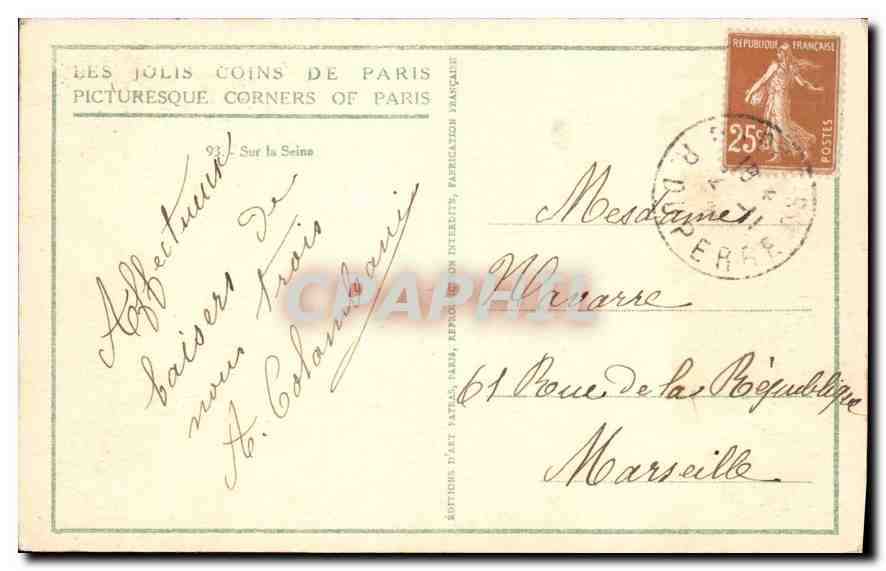 CPA Les Jolis Coins de Paris sur la Seine Tour Eiffel Bateau Peniche — Rückseite
