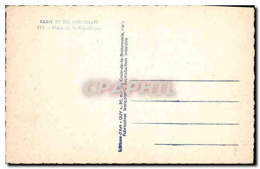 CPA Paris et ses Marveilles Place de la republique  — Rückseite