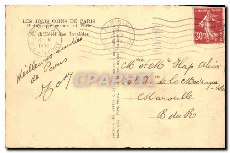CPA Les Jolis Coins de Paris l'Hotel des Invalides  — Rückseite
