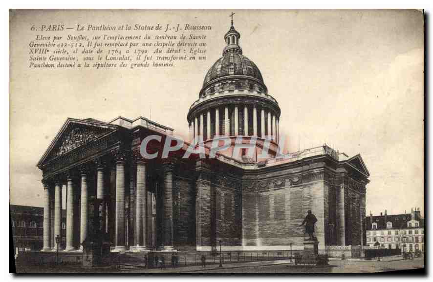 CPA Paris le Pantheon et la Statue de JJ Rousseau 