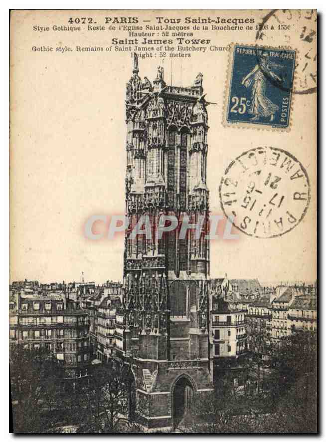 CPA Paris Tour Saint Jacques style Gothique reste de l'Eglise Saint Jacques de la Boucherie 