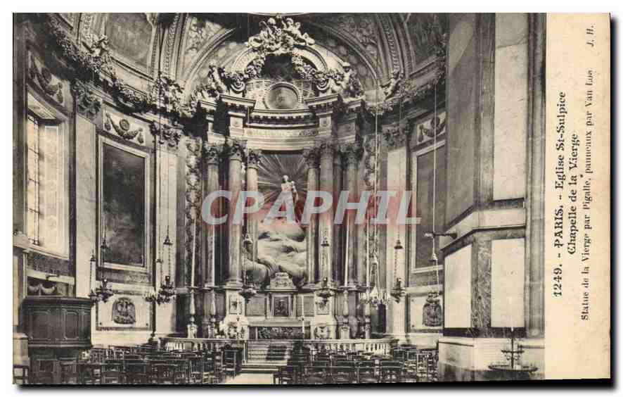 CPA Paris Eglise St Sulpice Chapelle de la Vierge statue de la vierge par Pigalle panneaux par Val L