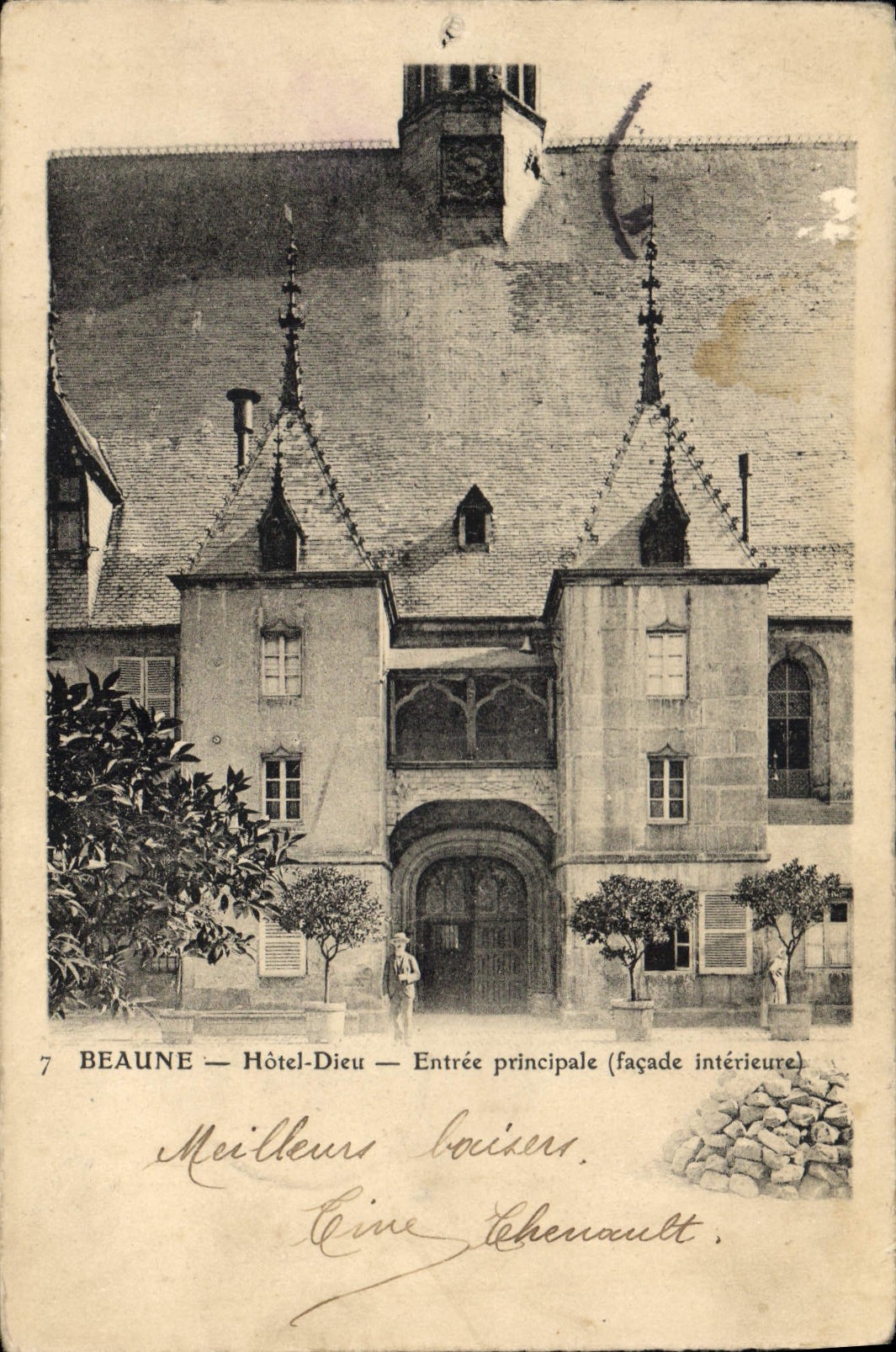 CPA Beaune Hotel Dieu Entree principale facade interieure 