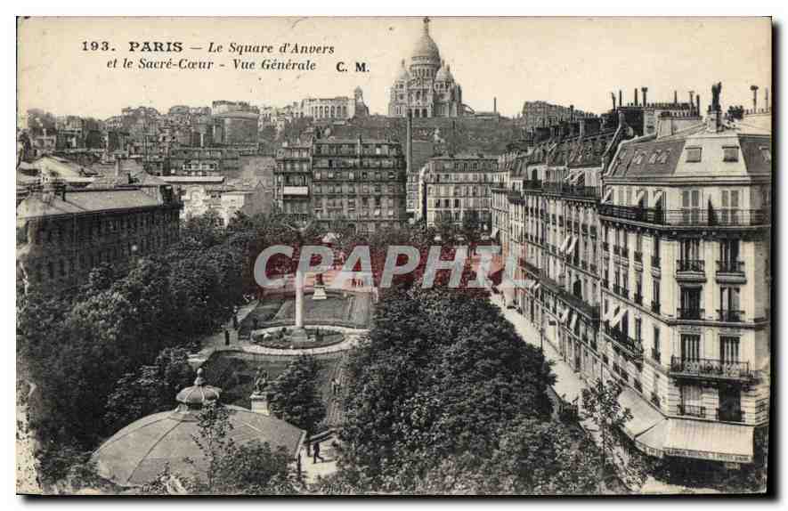 CPA Paris Le Square d'Anvers et le Sacre Coeur Vue Generale 