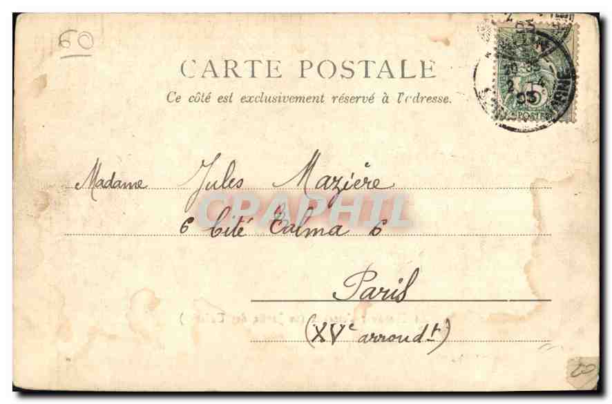 Le Charmeur d'oiseaux (au Jardin des Tuileries) — éditeur : Théophile Marique, n° de série non visible — Verso