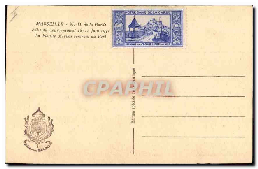 Marseille — Fête du Couronnement de Notre-Dame de la Garde — Édition spéciale de la Basilique — Verso