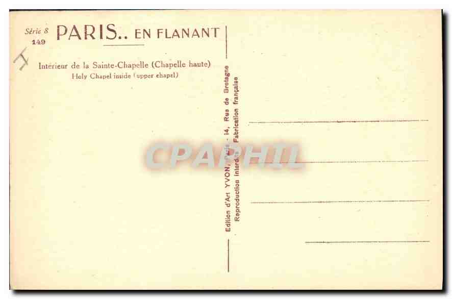 CPA Paris En Flanant Interieur de la Sainte Chapelle Chapelle haute  — Rückseite