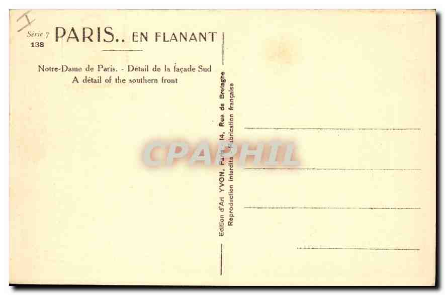 CPA Paris En Flanant Notre Dame de Paris Detail de la facade Sud  — Verso