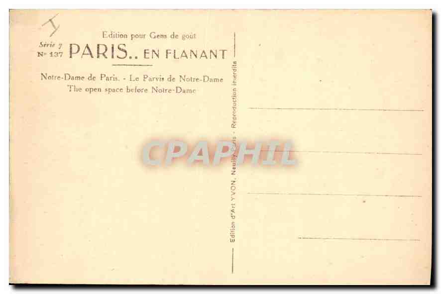 CPA Paris En Flanant Notre Dame de Paris Le Parvis de Notre Dame  — Verso