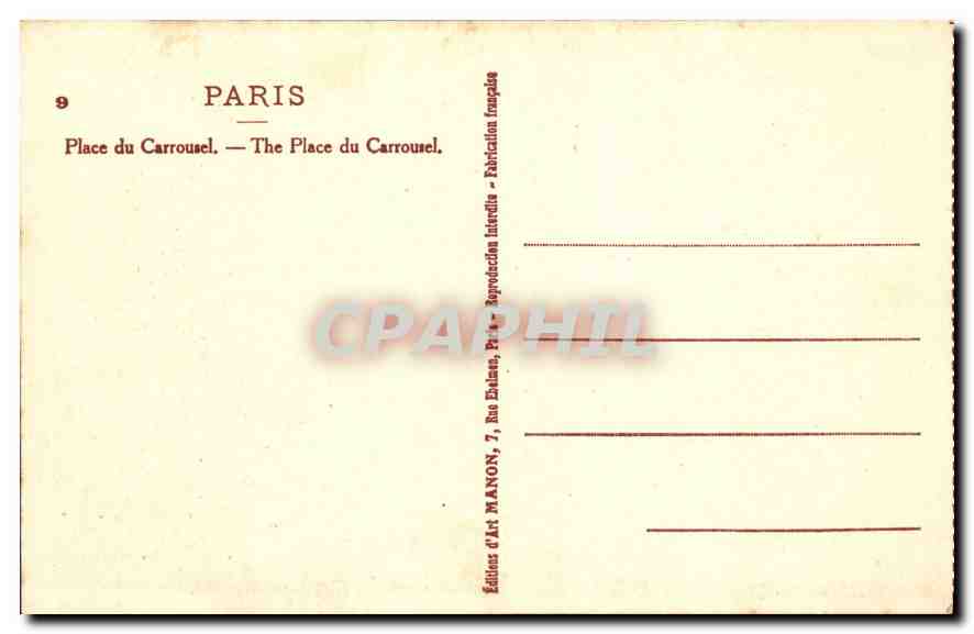 CPA Paris Place du Carrousel  — Verso
