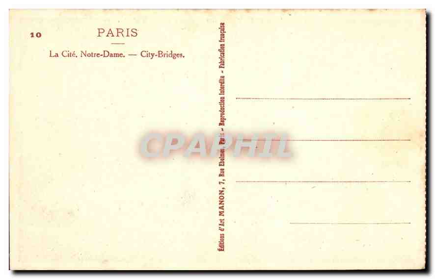 CPA Paris La Cite Notre Dame City Bridges  — Verso