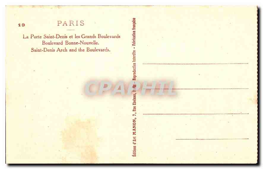 CPA Paris La Porte Saint Denis et Les Grands Boulevards Boulevard Bonne Nouvelle  — Verso