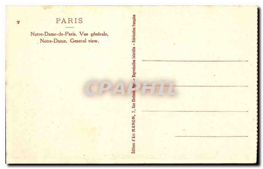 CPA Paris Notre Dame de Paris Vue generale  — Rückseite