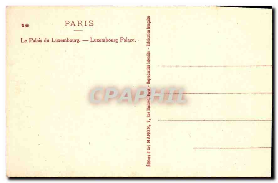 CPA Paris Le Palais du Luxembourg  — Rückseite