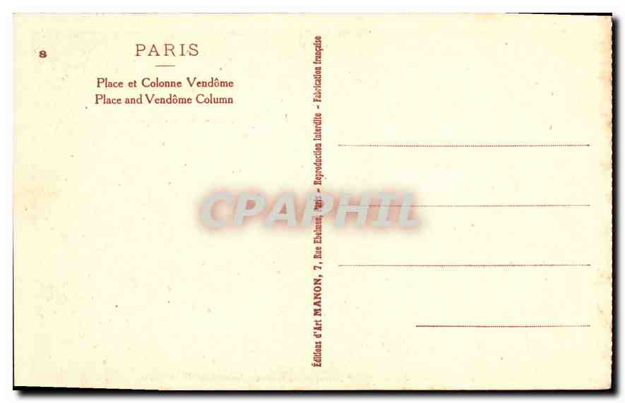 CPA Paris Place et Colonne Vendome  — Rückseite