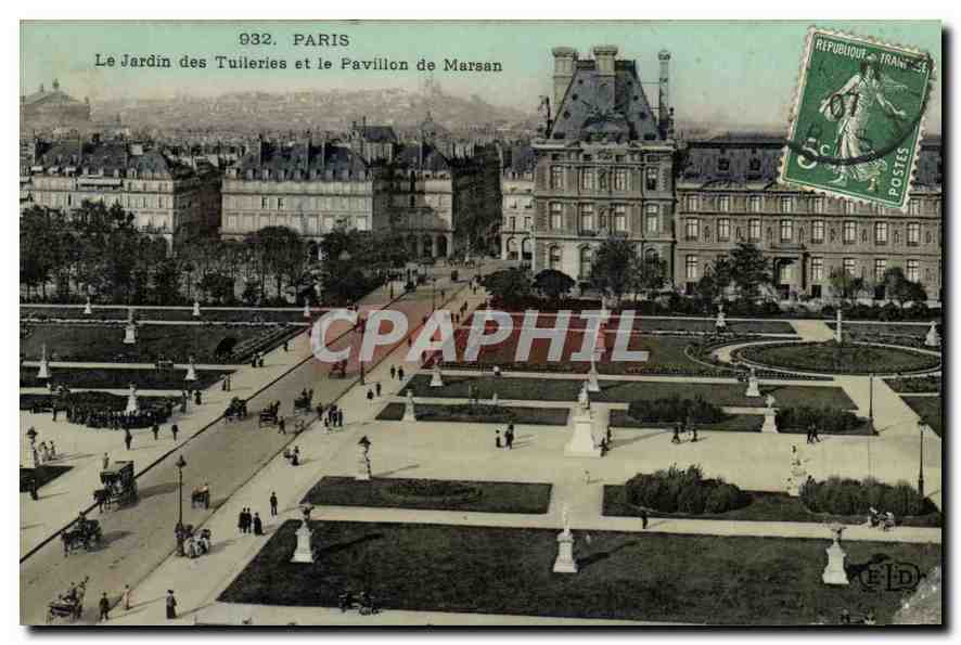 CPA Paris Le Jardin des Tulleries et le Pavillon de Marsan 