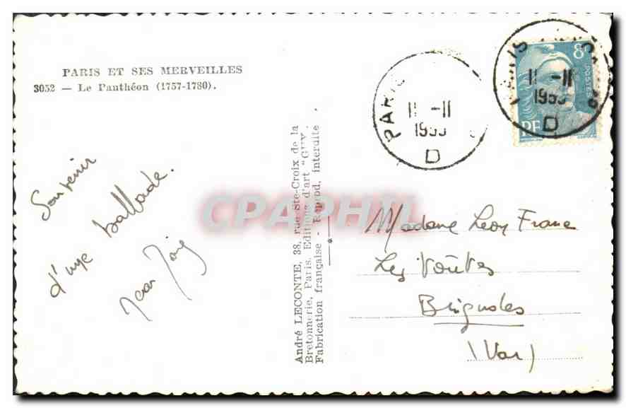 CPA Paris et ses Merveilles Le Pantheon  — Rückseite