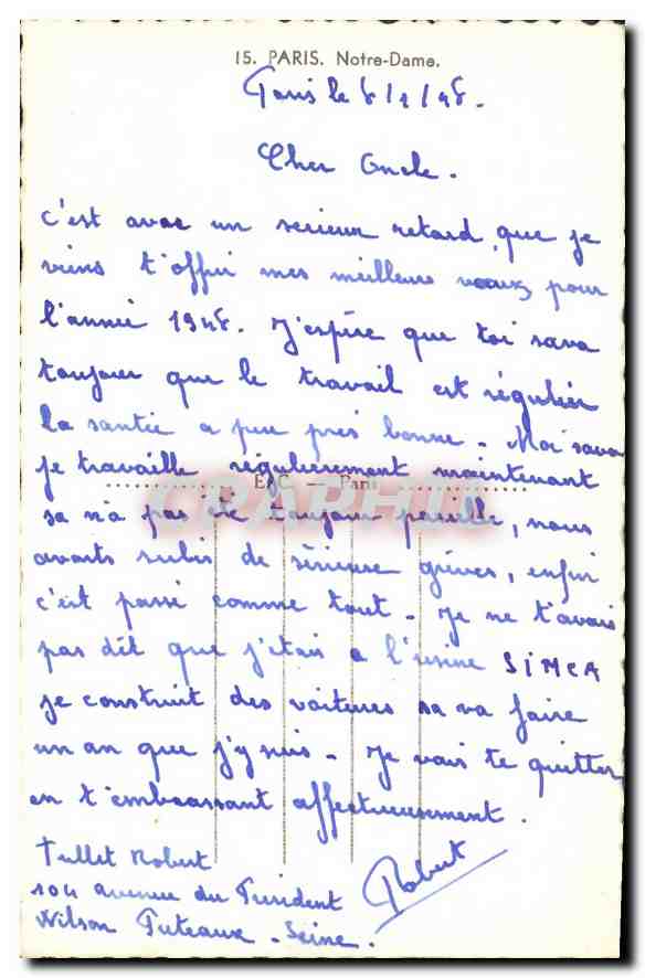 CPA Paris Notre Dame  — Verso