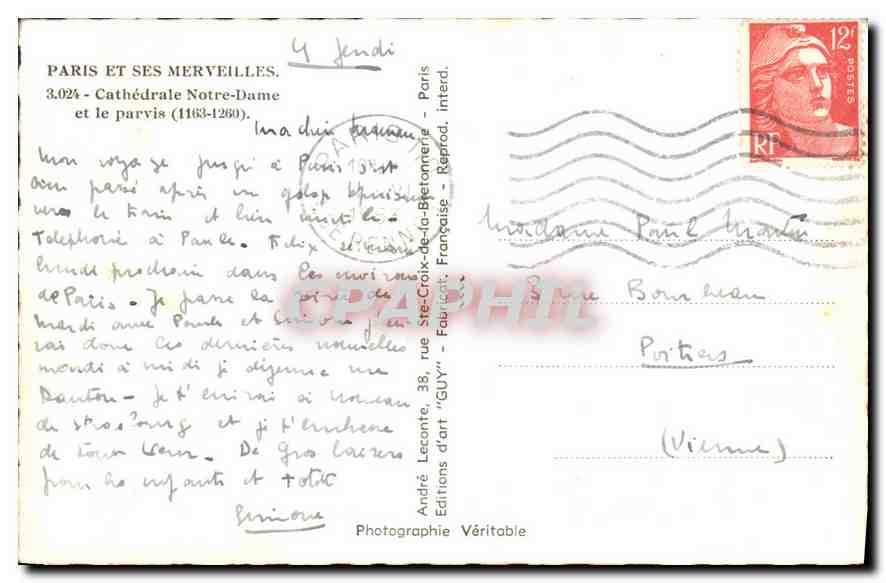 CPA Paris et ses Merveilles Cathedrale Notre Dame et le parvis  — Verso