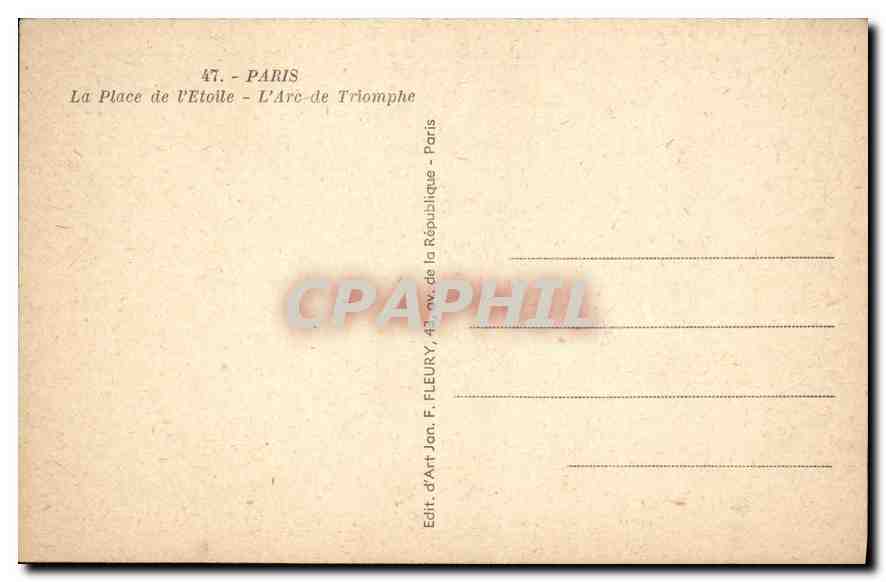 CPA Paris La Place de l'Etoile l'Arc de Triomphe  — Rückseite