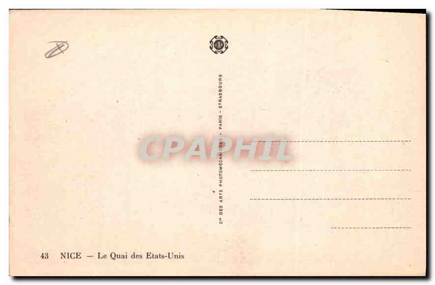 CPA Nice Le Quai des Etats Unis  — Verso