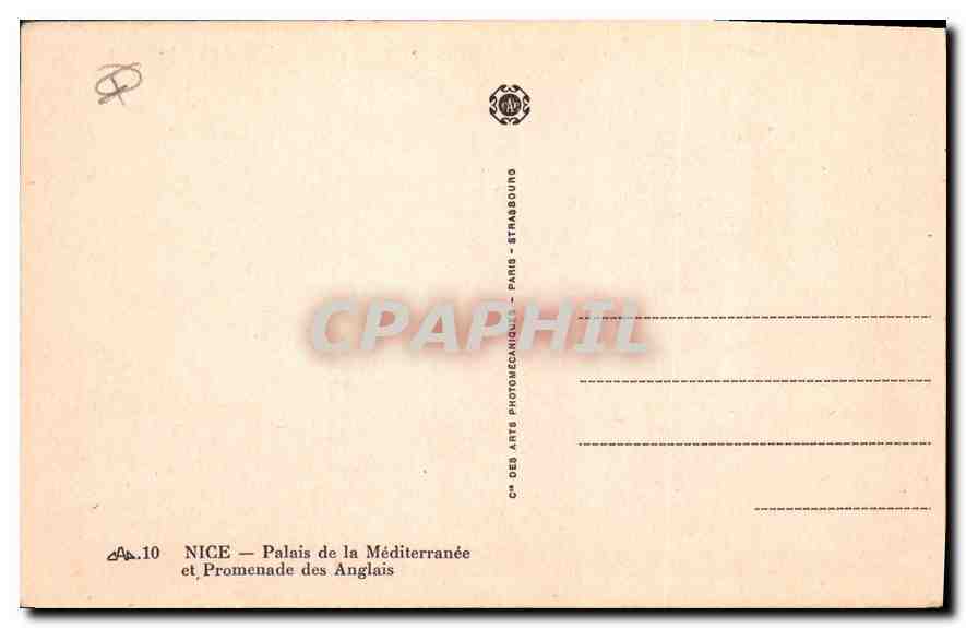 CPA Nice Palais de la Mediterranee et Promenade des Anglais  — Rückseite